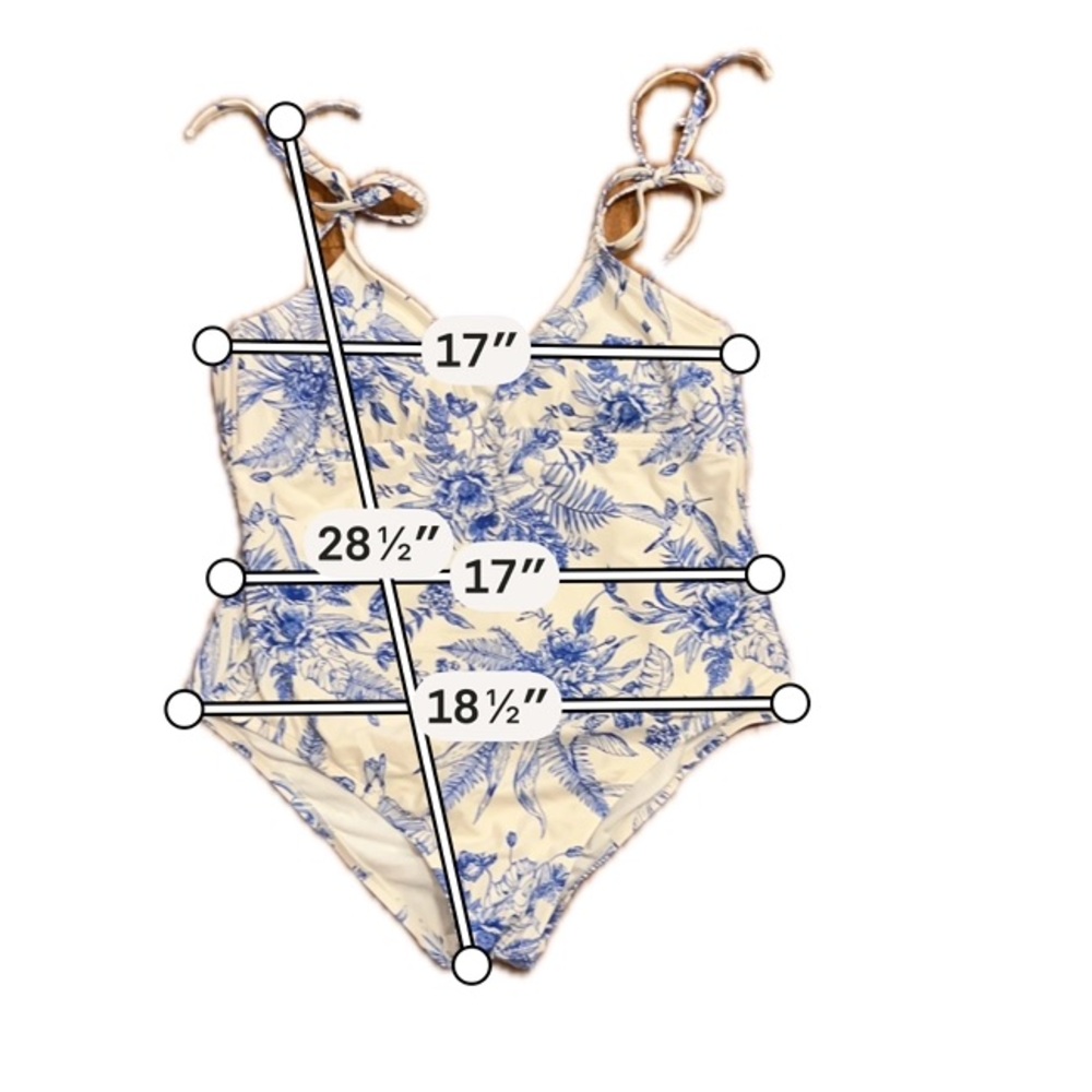 Kona Sol Blue Floral Toile One Piece Swimsuit Tie Strap XL Summer Beach - Picture 7 of 7